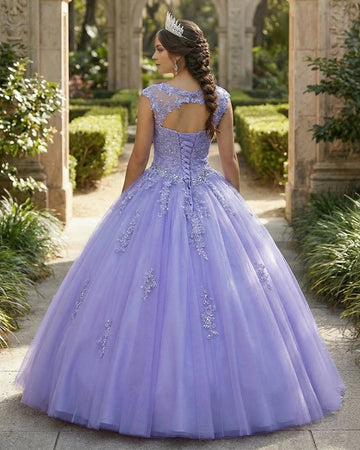 Vedress lavender quinceañera dress, keyhole lace up back ball gown tulle skirt