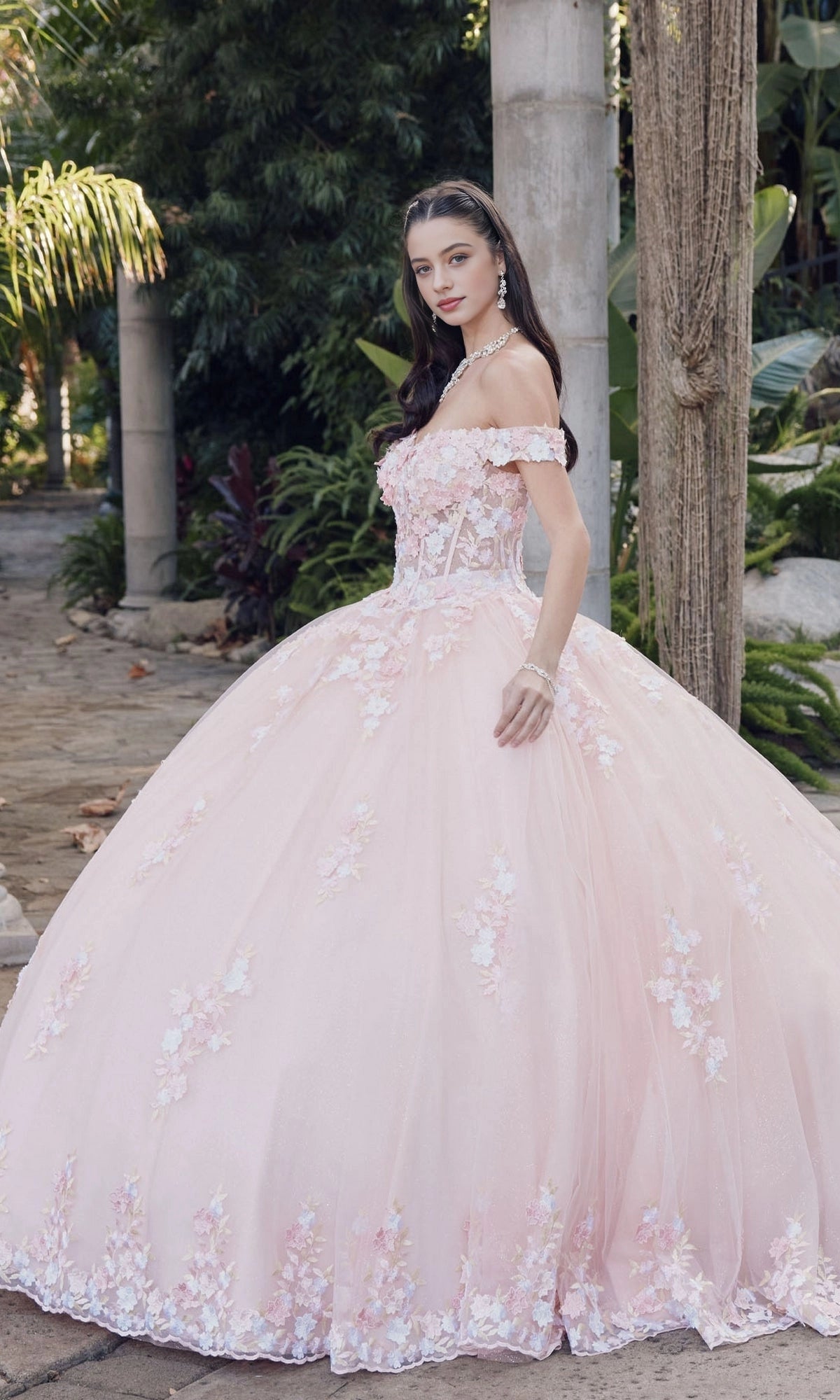 Dreamy Ball Gown Sweetheart Off‑Shoulder Corset Back Cathedral Train Quinceanera Dress