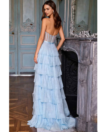 A-Line Princess Ball gown Elegant Tiered Strapless Sleeveless Corset Back Maxi Evening Gown