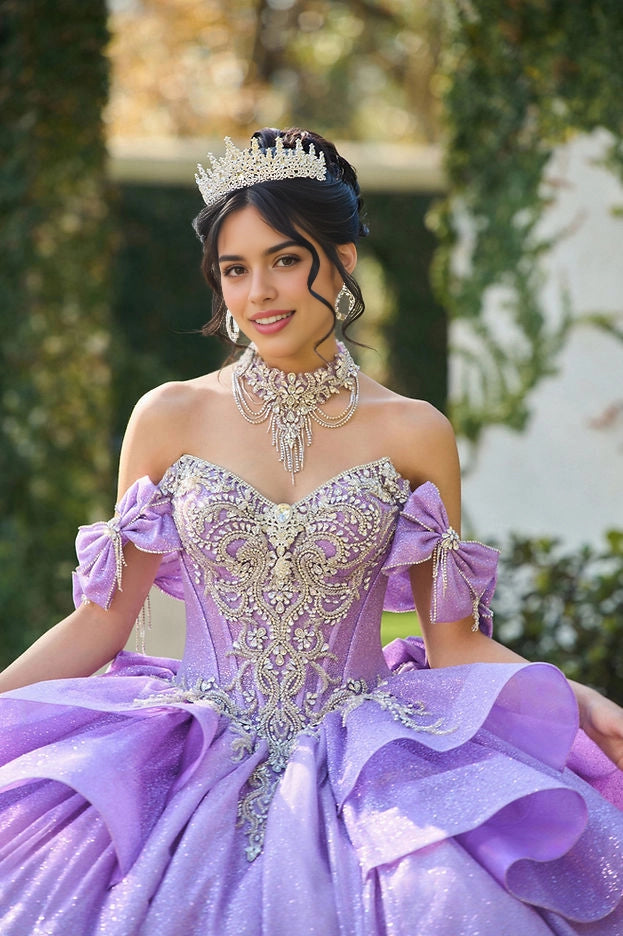 Ball Gown Sweetheart Off Shoulder Bow Ruffle Corset Quinceañera Dress