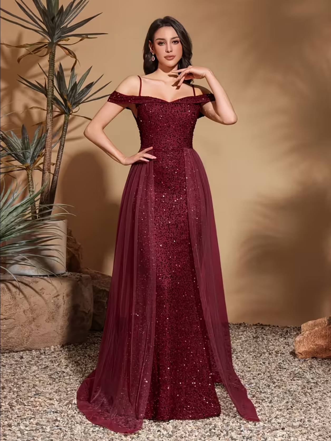 Sequin Off Shoulder Backless Waist Mermaid Long Dress Party Prom Banquet Evening Gown Sparkling Bodice and Tulle Skirt