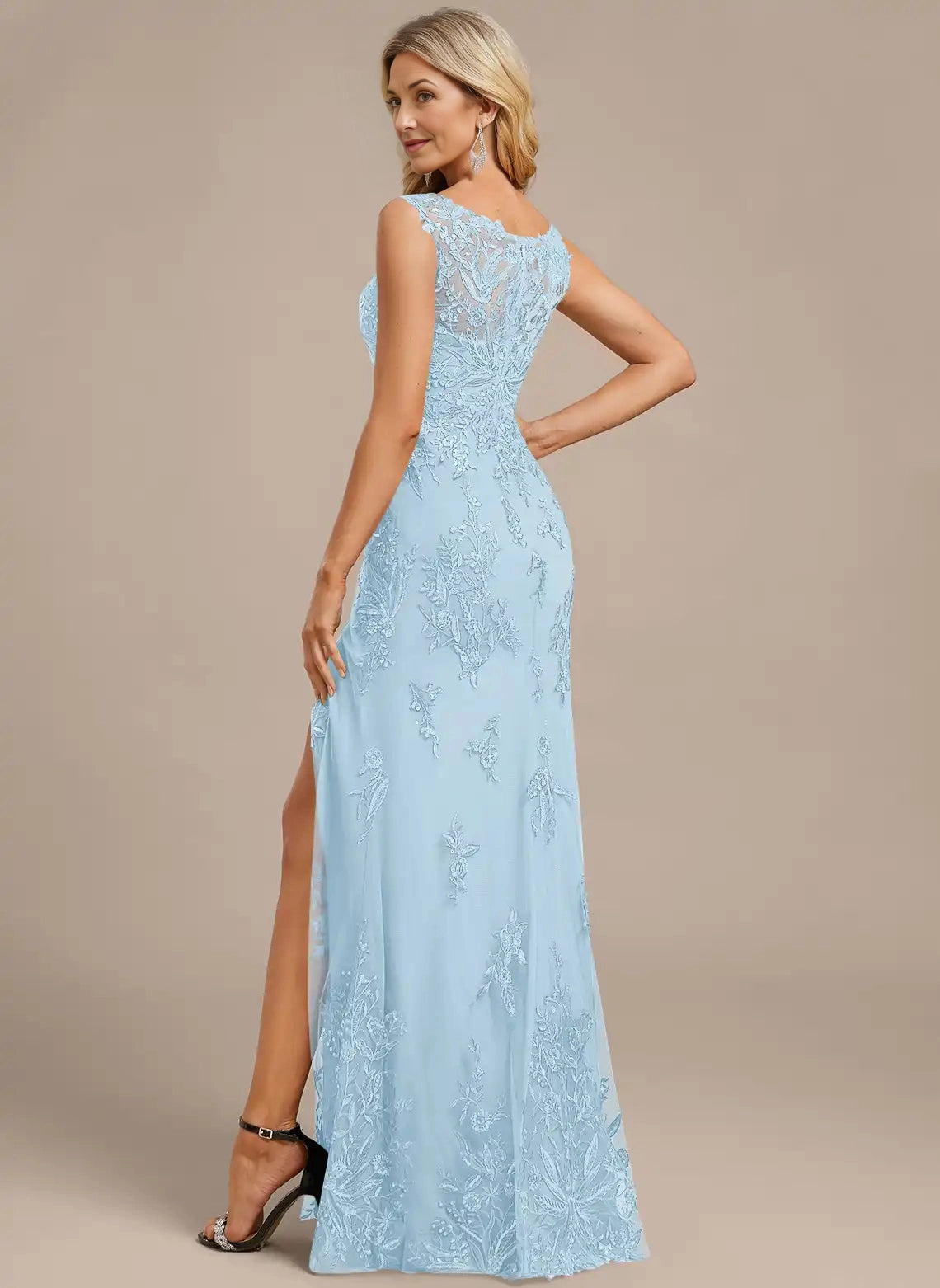 Vedress Sleeveless Floral Lace Floor‑Length Formal Dress Back View