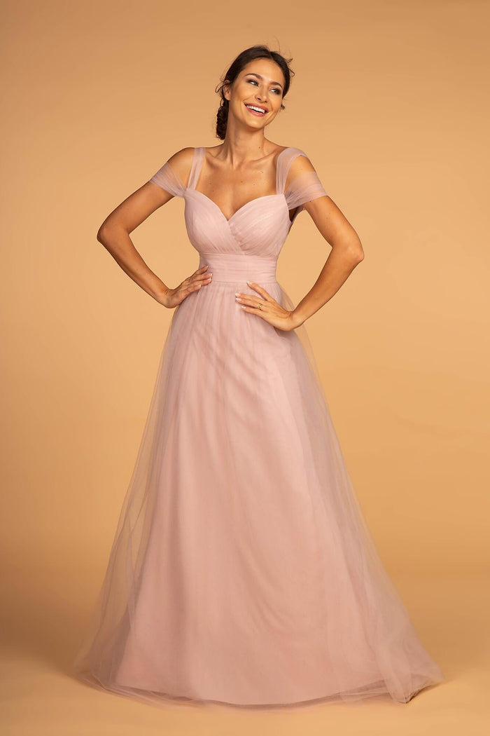 Women's A-Line Off-the-Shoulder Tulle Ball Gown Sweethearted Formal Long Dress Bridesmaid Dresses with Delicate Pleated Bodice