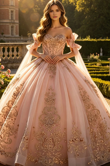Luxury Ball Gown Off Shoulder Corset Back Floor Length Quinceanera Dress