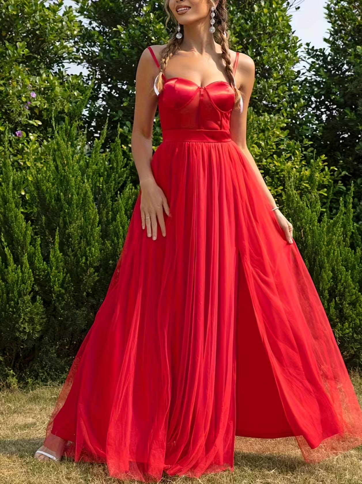 Women's Elegant Formal Evening Gown Long Sleeveless A-Line Party Wedding Prom Dresses Maxi Dress with V-Neck & Slit Hem