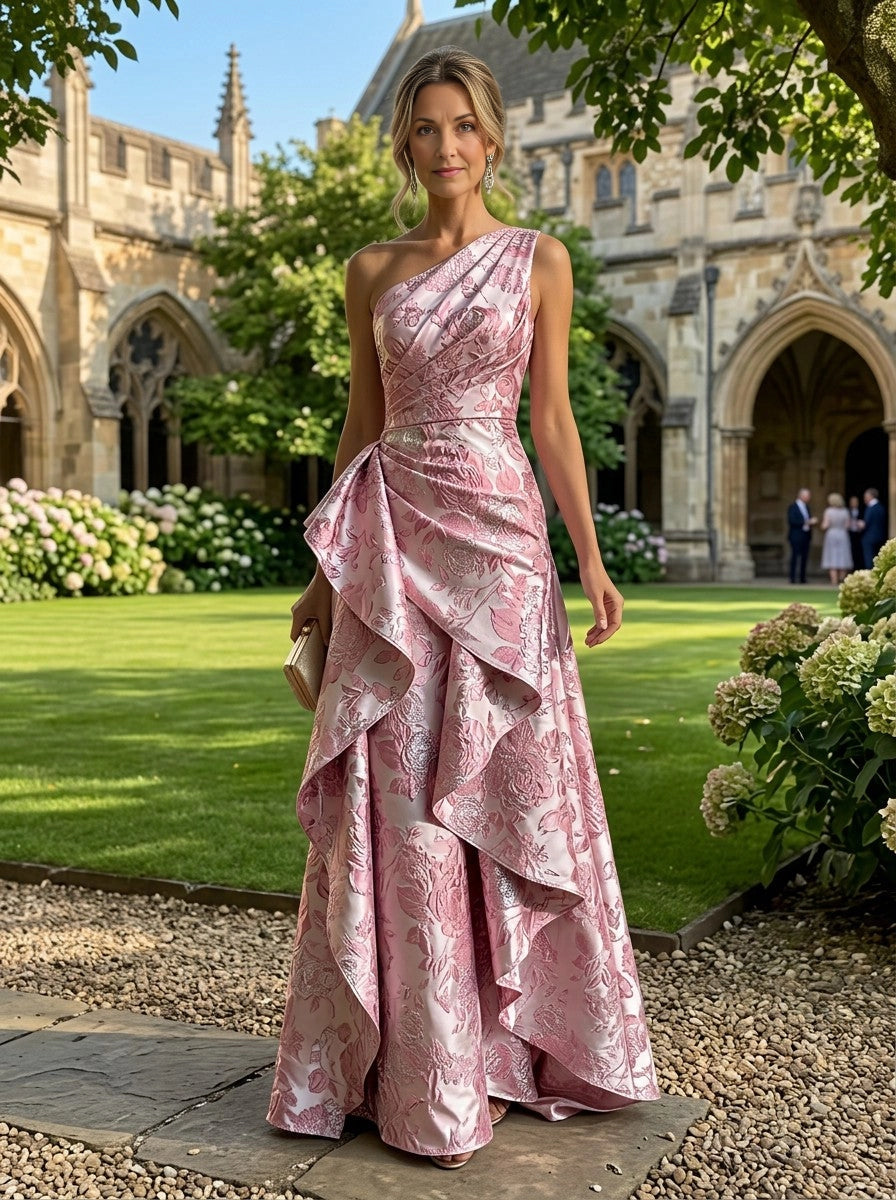 Chic Mermaid One‑Shoulder Sleeveless Zip‑Back Floral Floor‑Length Mother Of The Bride Dress 