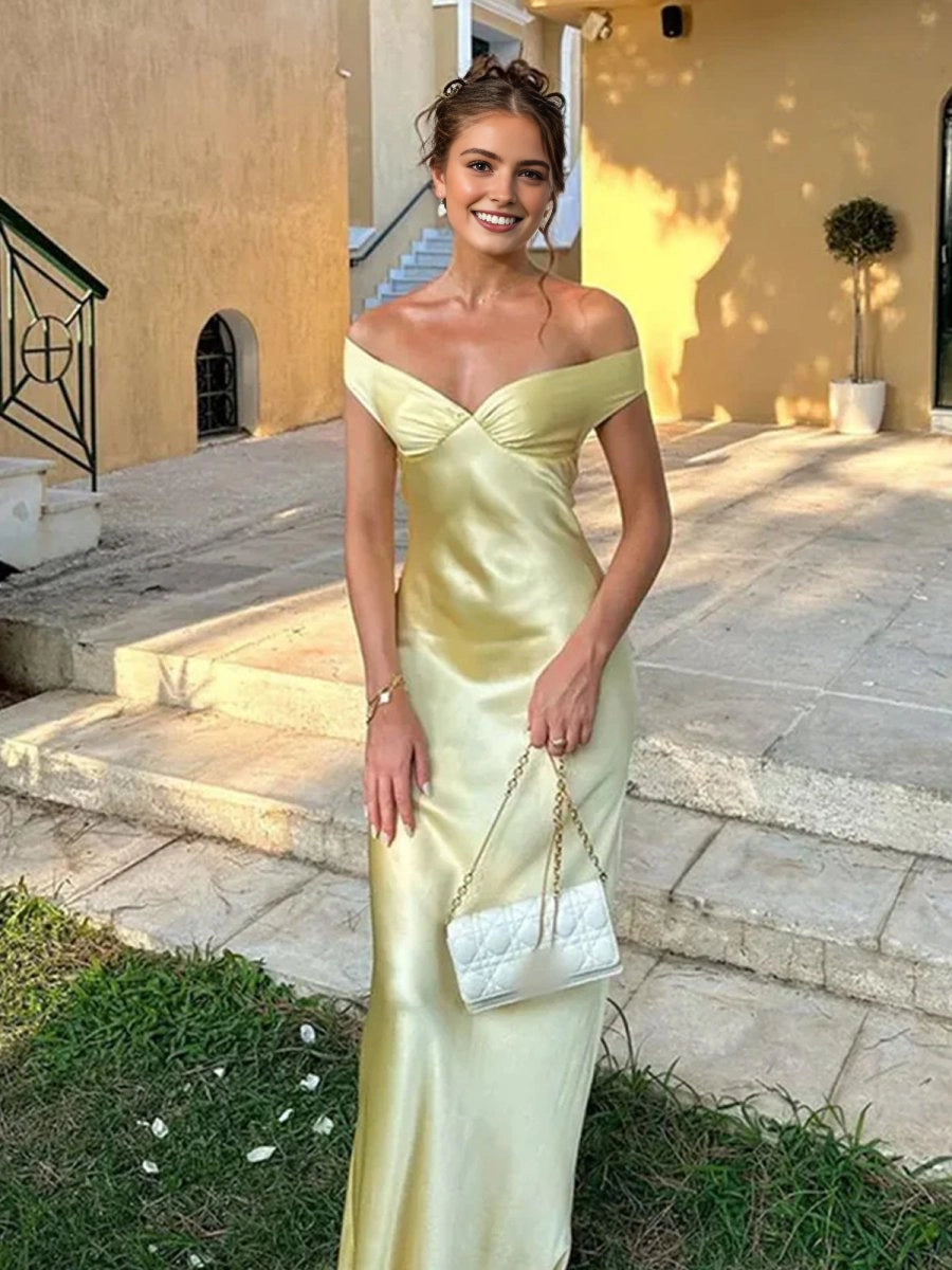 Elegant Cyan Mermaid Off‑Shoulder Sleeveless Bow‑Back Floor‑Length Prom Dress