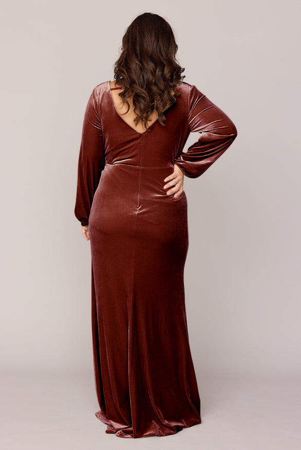 Long Sleeve Fall and Winter Velvet Wrap Bridesmaid Dress V-Neck Party Wedding Guest Dresses With Slit