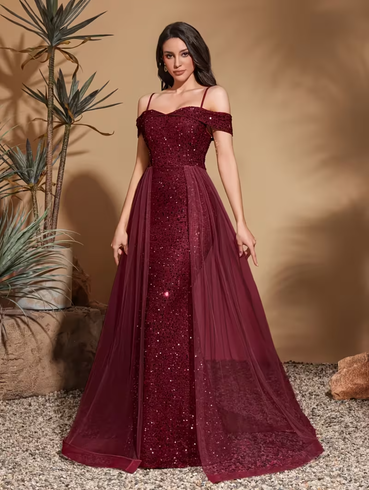 Vestido largo de sirena con lentejuelas, hombros descubiertos, espalda descubierta, cintura, fiesta de graduación, banquete, vestido de noche con corpiño brillante y falda de tul