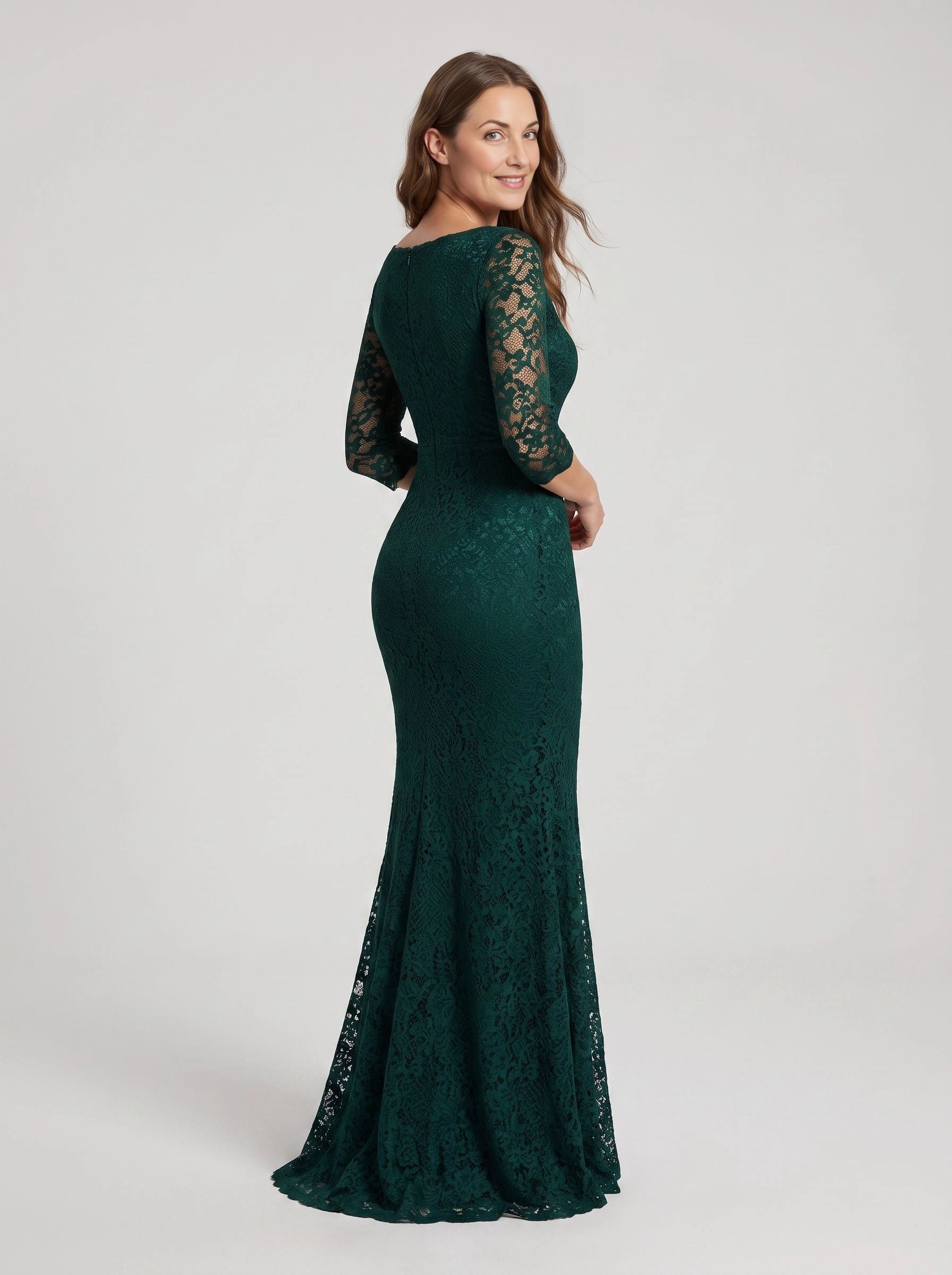 Zip‑back emerald green full lace long mother of the bride evening gown