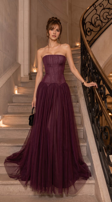 Elegant Ball Gown Strapless Corset Sleeveless Floor-Length Wedding Guest Dress