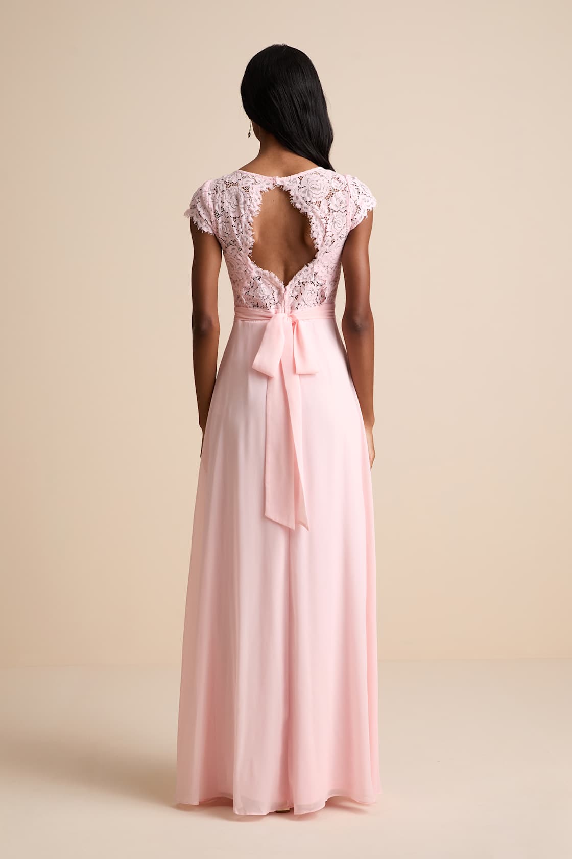 Elegant Backless Spaghetti Strap Sweetheart Slit Maxi Dress with Lace Trim Chiffon Backless Bridesmaid Dresses