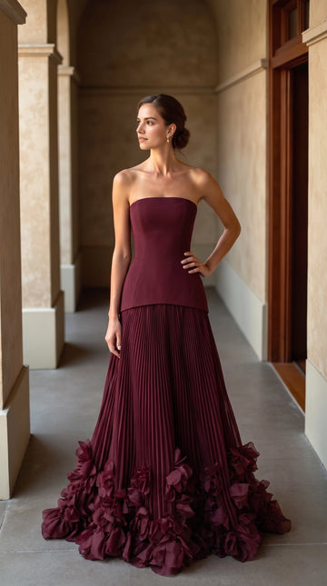 Elegant A-Line Strapless Corset Sleeveless Pleated Floor-Length Wedding Guest Dress