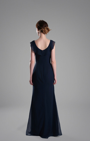 Elegant A-Line V-Neck Ruffled Cap Sleeve Open Back Floor-Length Bridesmaid Dresses