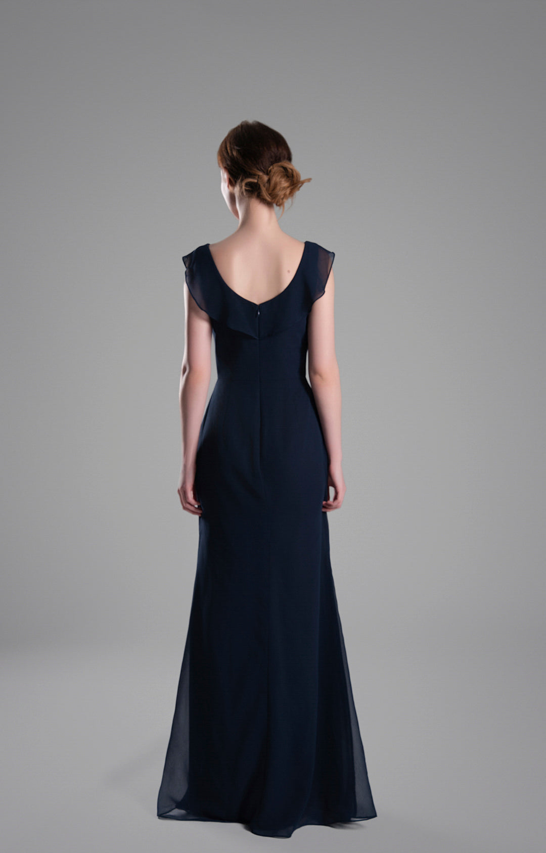 Elegant A-Line V-Neck Ruffled Cap Sleeve Open Back Floor-Length Bridesmaid Dresses