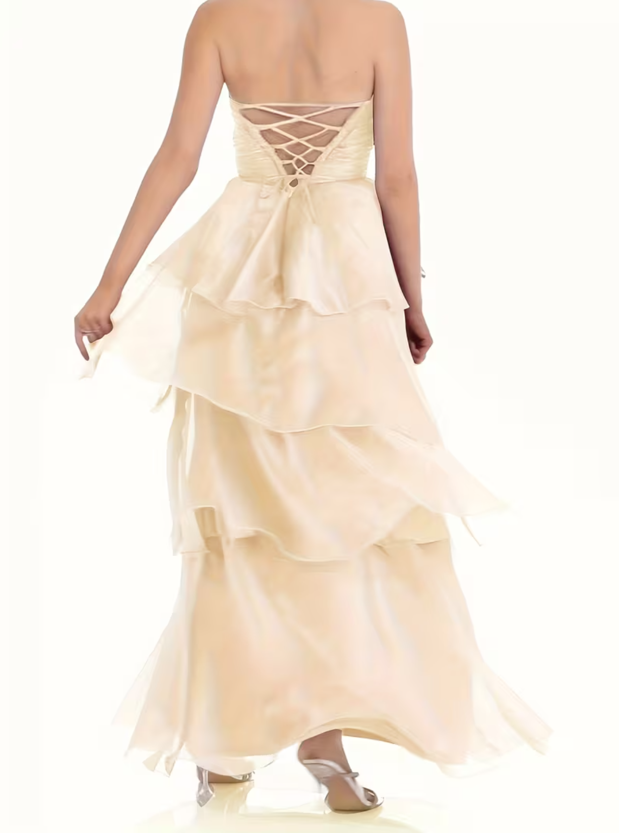 Women's Party Outfit Elegant Strapless Long Sleeve A-Line Tiered Bridesmaid Dress Formal Evening Gown Wedding Dress