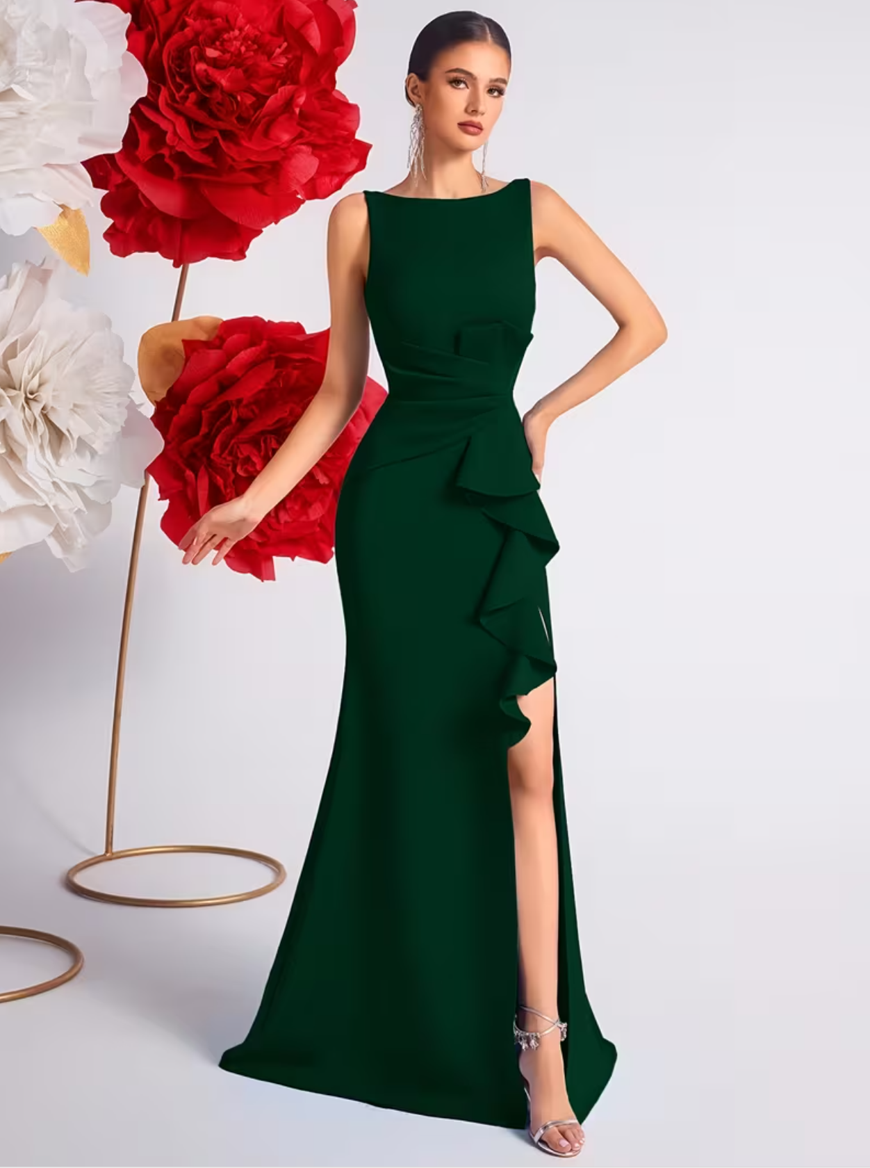 Vestidos de fiesta de cintura alta con dobladillo con volantes, abertura en la espalda, vestidos de noche, vestidos de fiesta para invitadas de boda