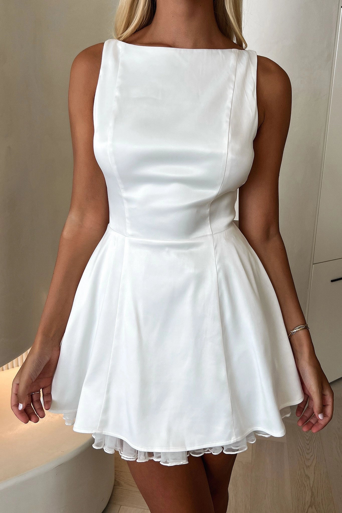 Satin A-Line Sleeveless Bow Back Mini Homecoming Dress