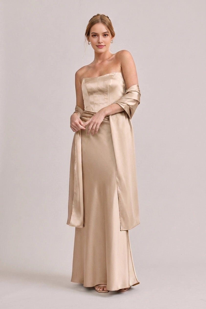 Luxury Mermaid Strapless Sleeveless Plain Back Maxi Bridesmaid Dress