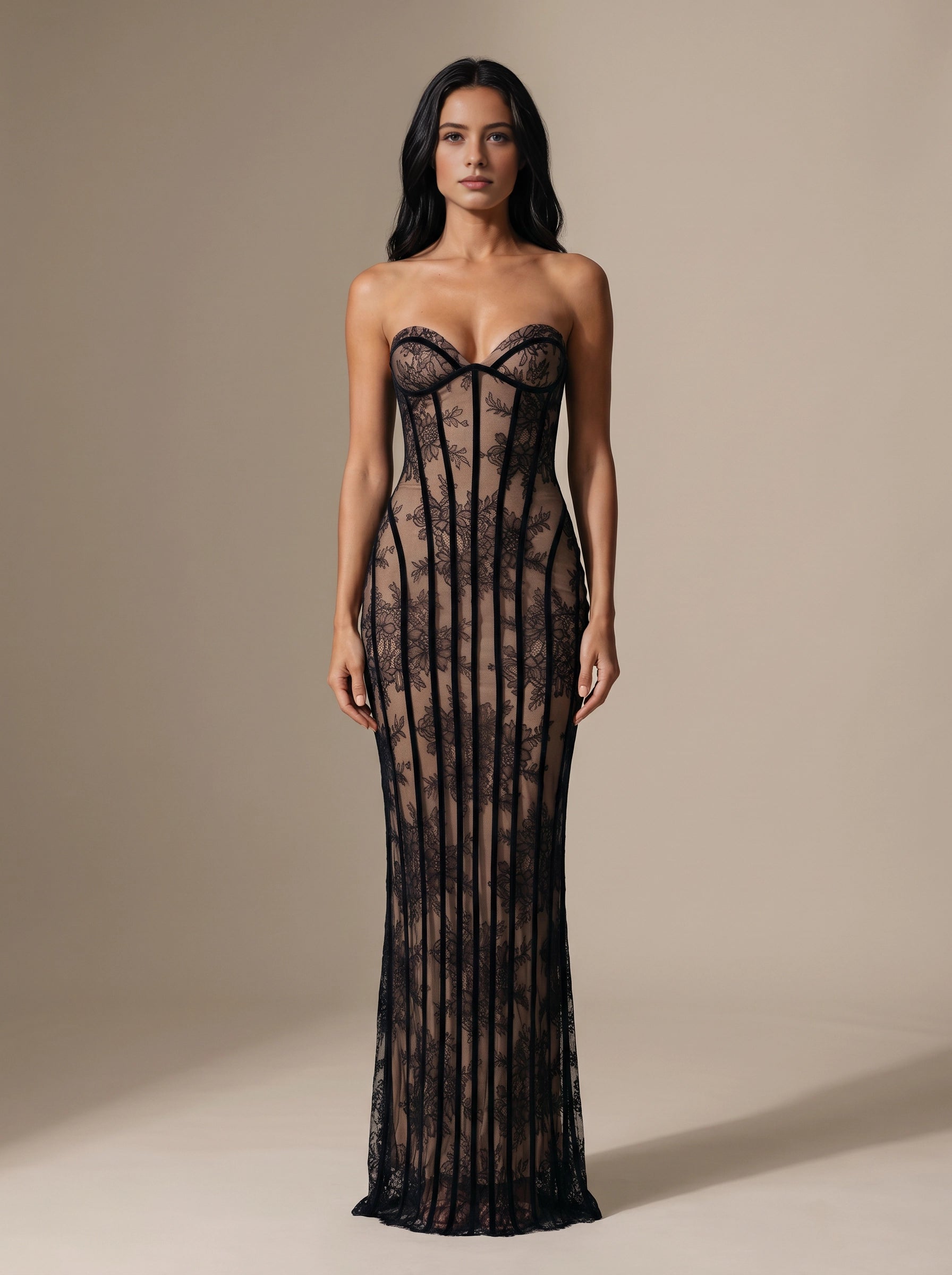 Burgundy Mermaid Strapless Corset‑Lace‑Up‑Back Slit Prom Dress