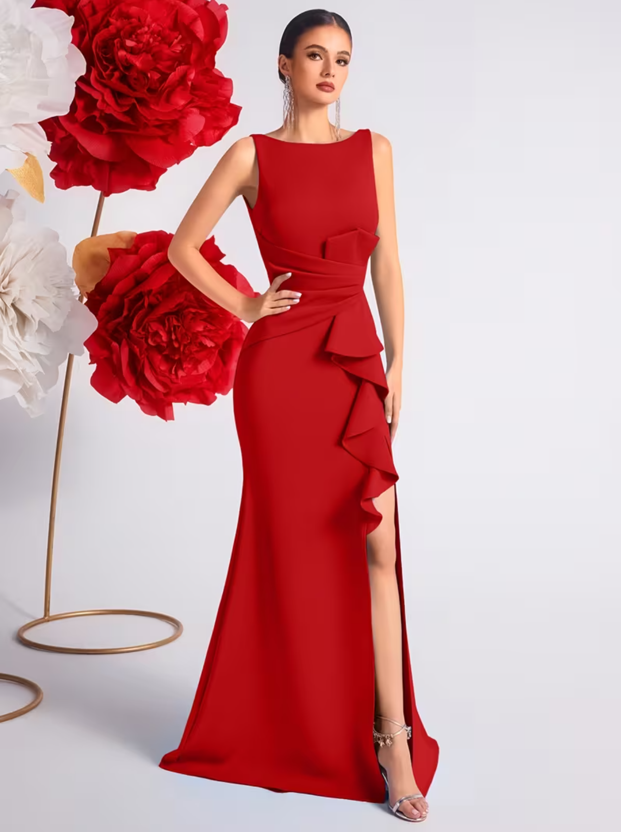 Vestidos de fiesta de cintura alta con dobladillo con volantes, abertura en la espalda, vestidos de noche, vestidos de fiesta para invitadas de boda