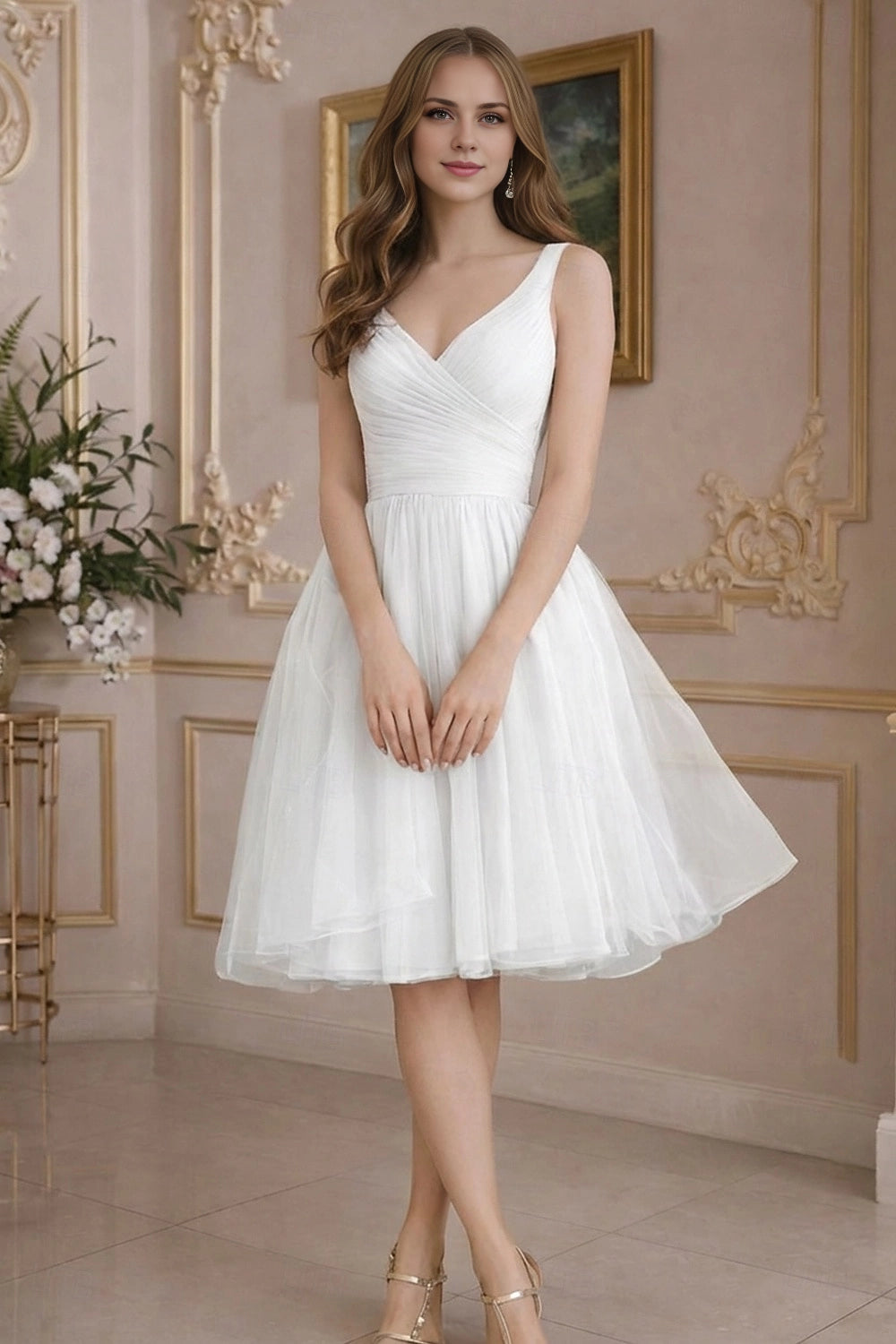 Soft A Line Sleeveless Zip Back Midi Prom Dress