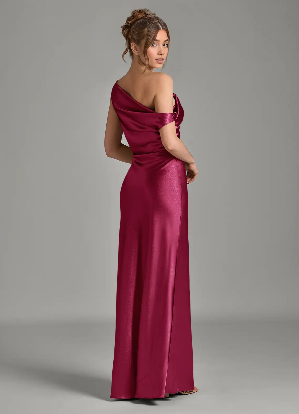 Women's Mermaid Off the Shoulder Metallic Satin Dress Silky Evening Gown for Wedding Formal Party Bridesmaid Dresses