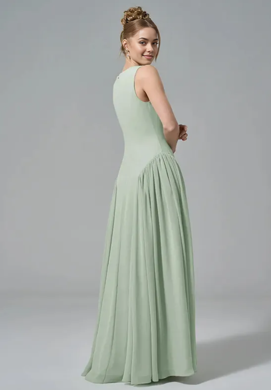 Elegant A-Line Boat Neck Sleeveless Open Back Floor-Length Bridesmaid Dresses Party Wedding Guest Dresses