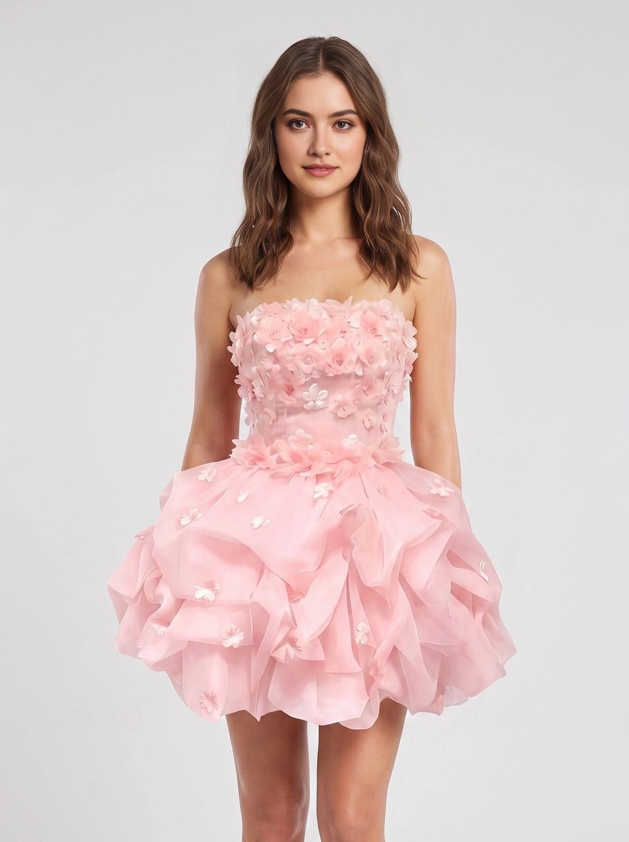Pink A Line Strapless Sleeveless Zipper Back Short Homecoming Dress