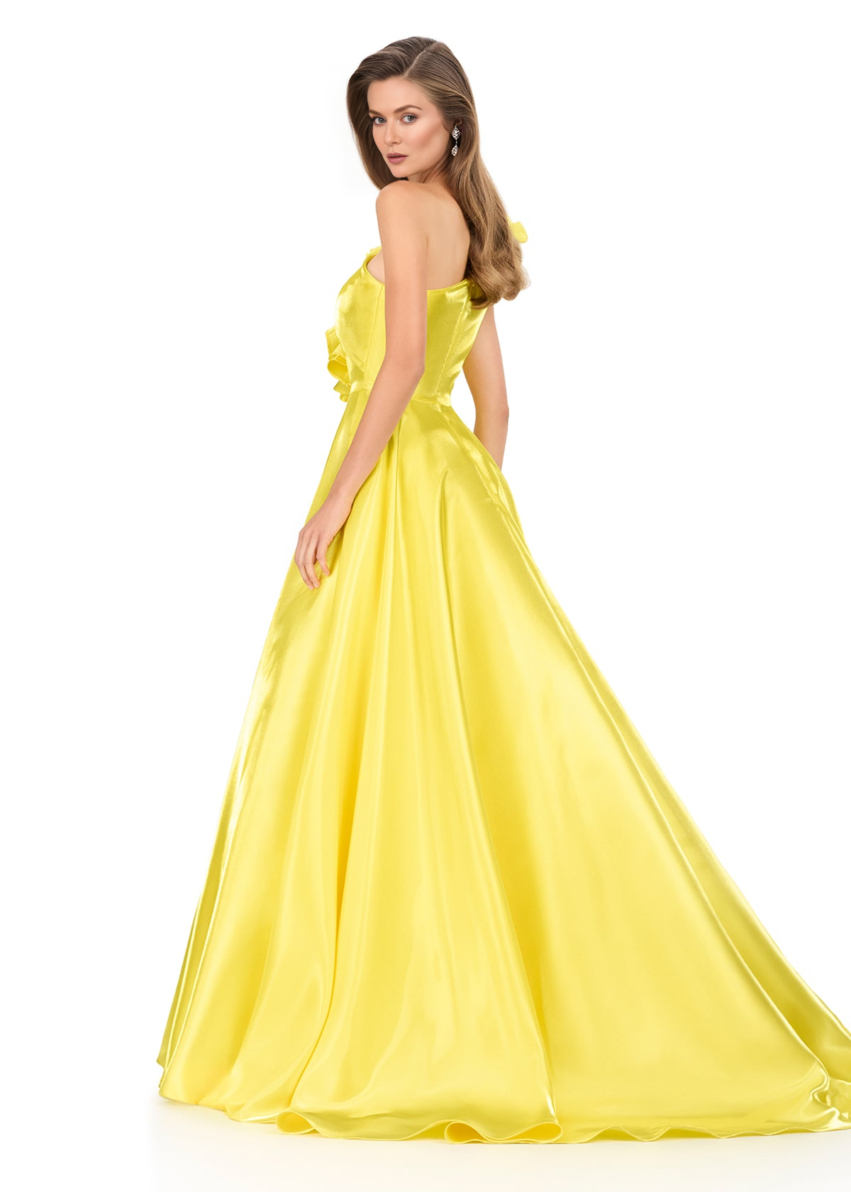 Vestido de Noche Elegante de un Solo Hombro para Mujer con Volantes Dramáticos, Silueta Princesa en Línea A, Vestidos de Fiesta Fluidos