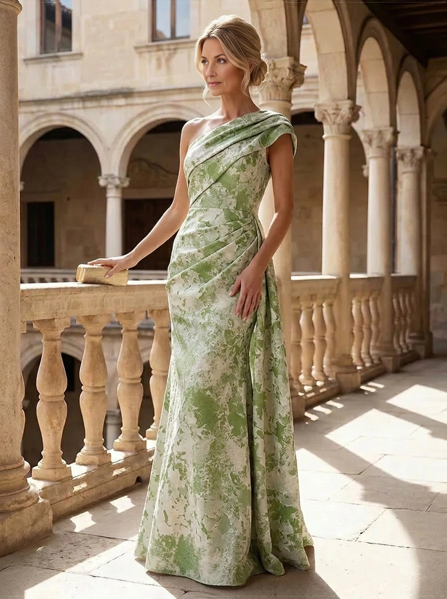 Champagne Mermaid One‑Shoulder Sleeveless Zip‑Back Floor‑Length Mother‑of‑the‑Bride Dress