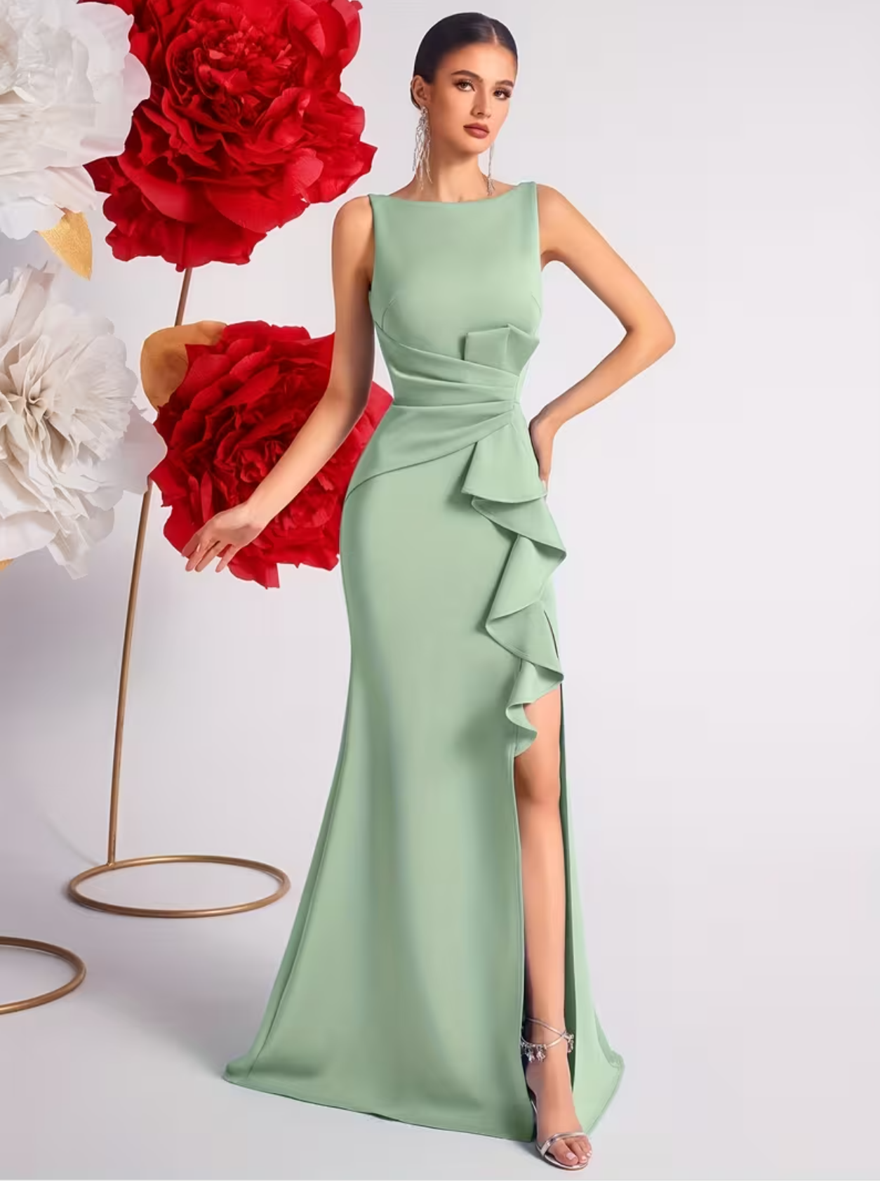 Vestidos de fiesta de cintura alta con dobladillo con volantes, abertura en la espalda, vestidos de noche, vestidos de fiesta para invitadas de boda