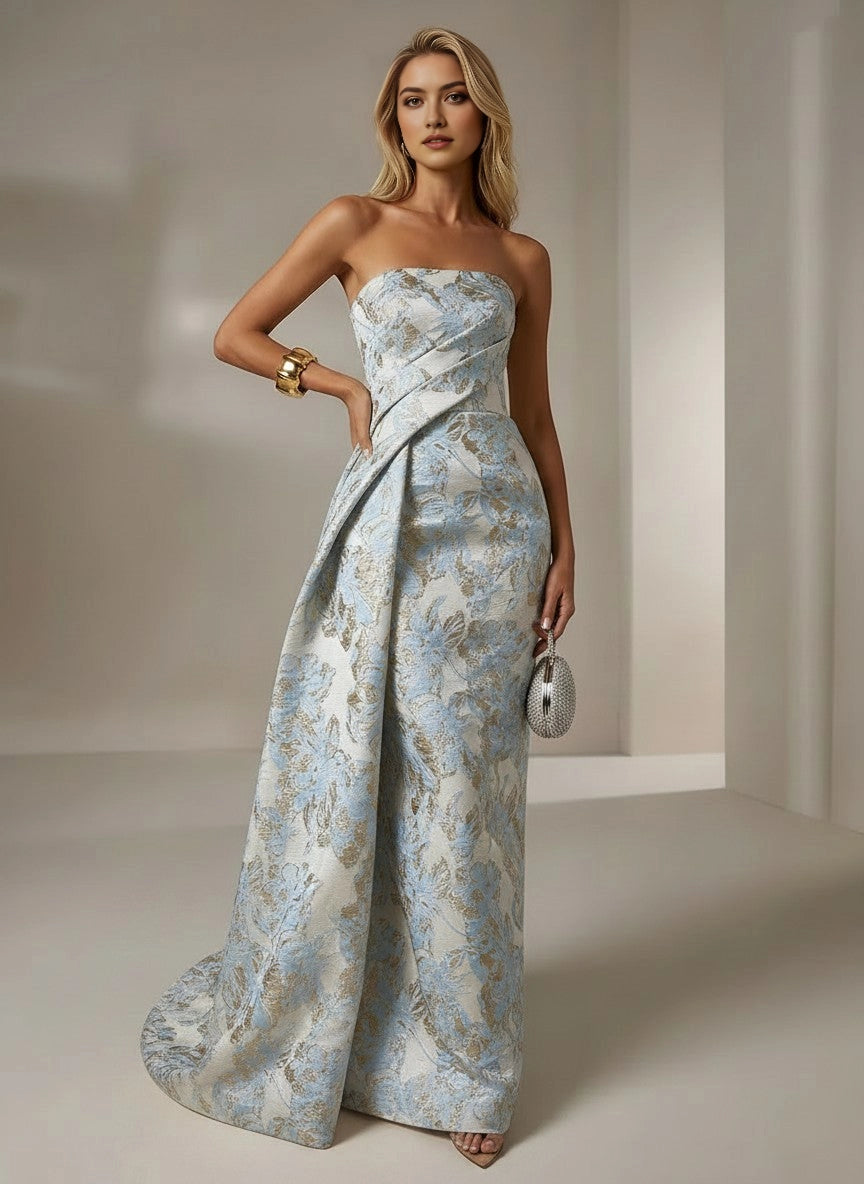 Elegant Mermaid Strapless Sleeveless Zipper‑Back Train‑Length Prom Dress