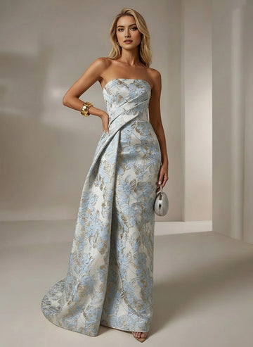 Elegant Mermaid Strapless Sleeveless Zipper‑Back Train‑Length Prom Dress