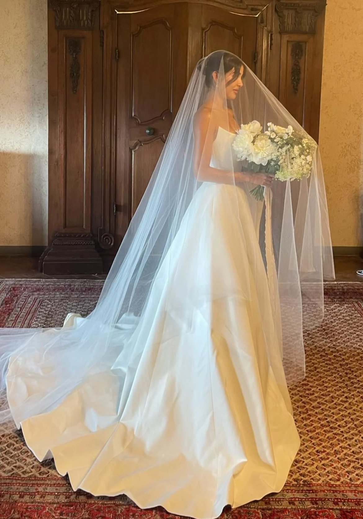 Charming A Line Strapless White Satin Long Wedding Dress with Slit Timeless Strapless Ball Gown for Garden & Outdoor Weddings