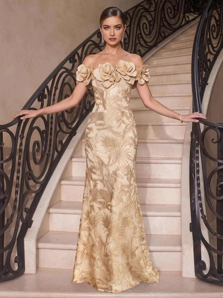 Luxury Mermaid Off‑Shoulder Strapless Closed‑Back Floor‑Length Prom Dress 