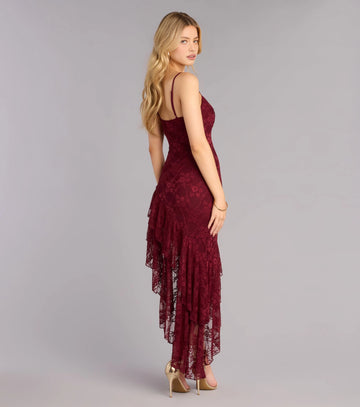 Vedress wine red lace sleeveless u back long mermaid homecoming gown back detail shot