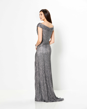 Off-the-Shoulder Metallic Evening Gown - Twist Waist Floor-Length Formal Dress