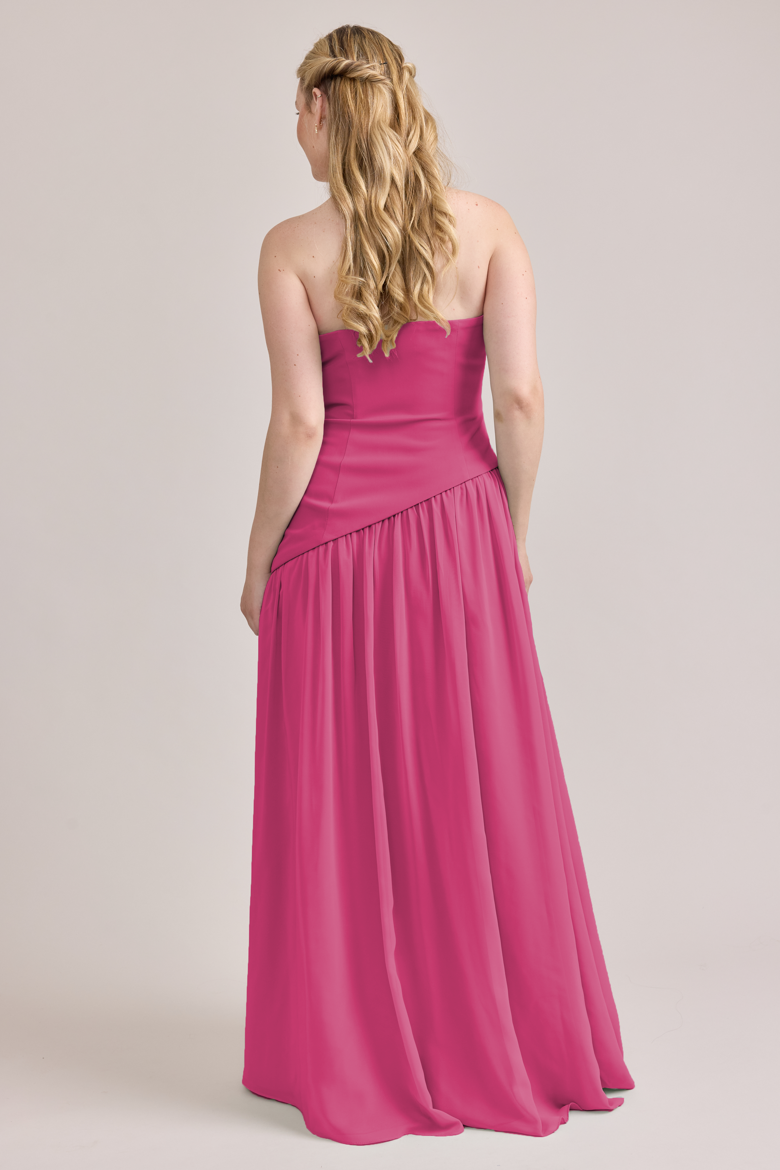 Elegant Strapless Slit Maxi Dress Crepe Chiffon Dress Outdoor Wedding Formal Events Bridesmaid Dresses Evening Gown