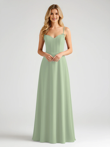 Spaghetti Strap Sweetheart Corset Bodice Chiffon A-Line Bridesmaid Maxi Dress