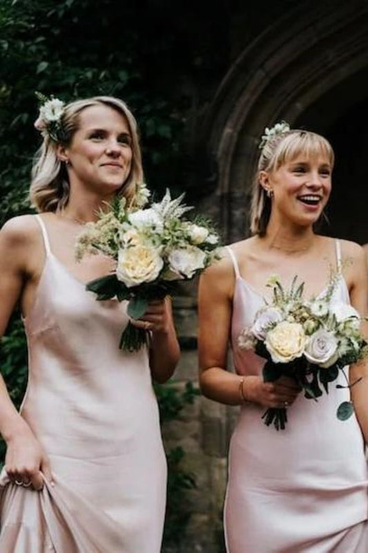 Women's Spaghetti Straps A-Line Satin Bridesmaid Dress Formal Prom Dresses Evening Gown