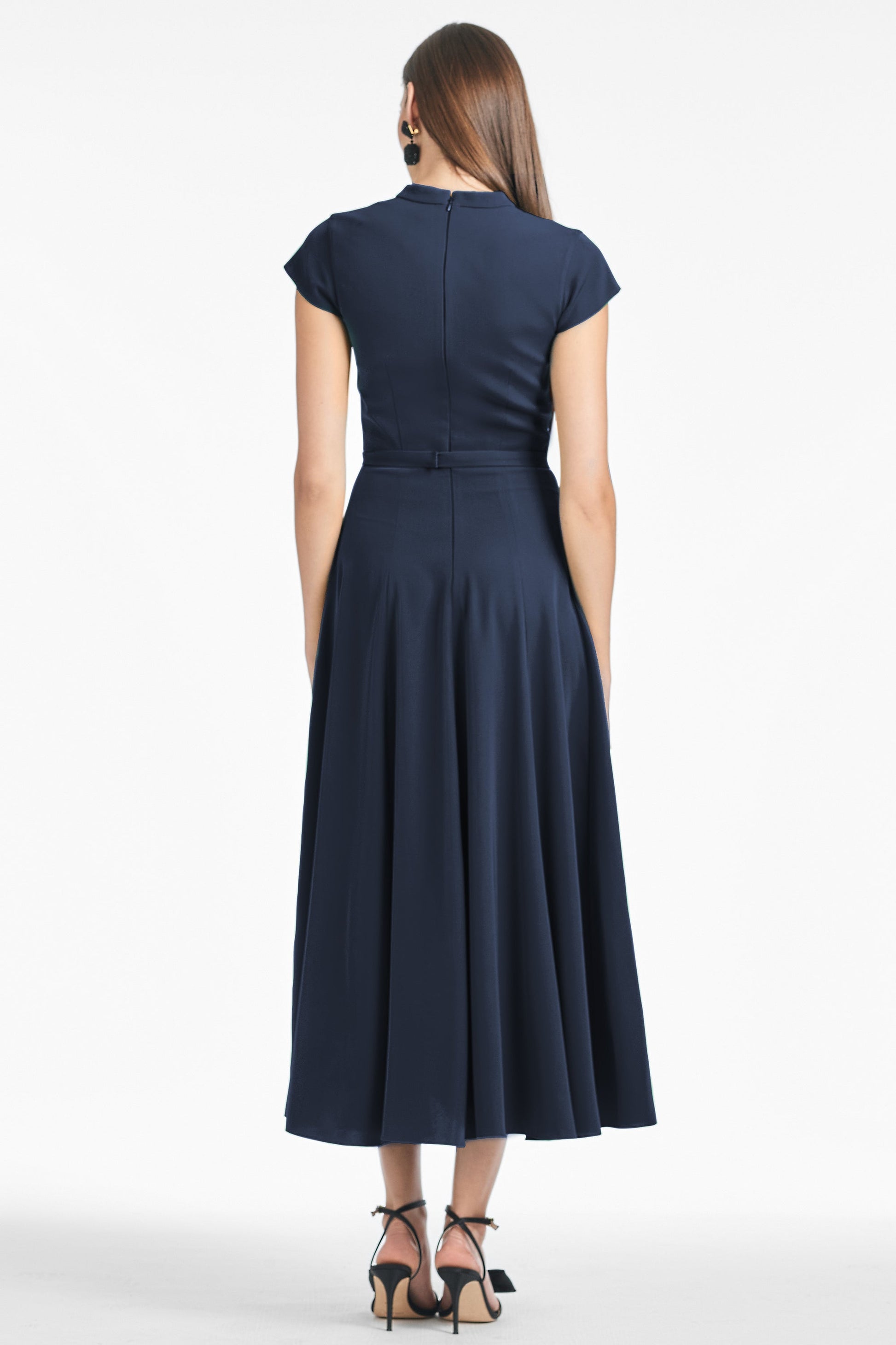 Women's V-Neck Short Sleeve Stretch Crepe Belted Maxi Dress Party Mother of the Bride Wedding Guest Dresses