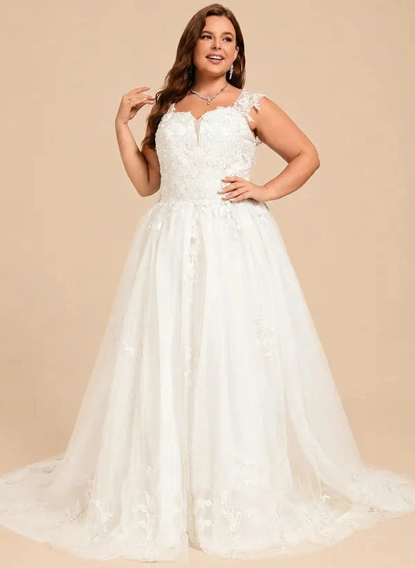 Elegant A-line V-neck Spaghetti Strap Open Back Floor-length Wedding Dress