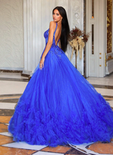 Sweetheart Spaghetti Straps Backless Floor-Length Prom Dresses Ball Gown