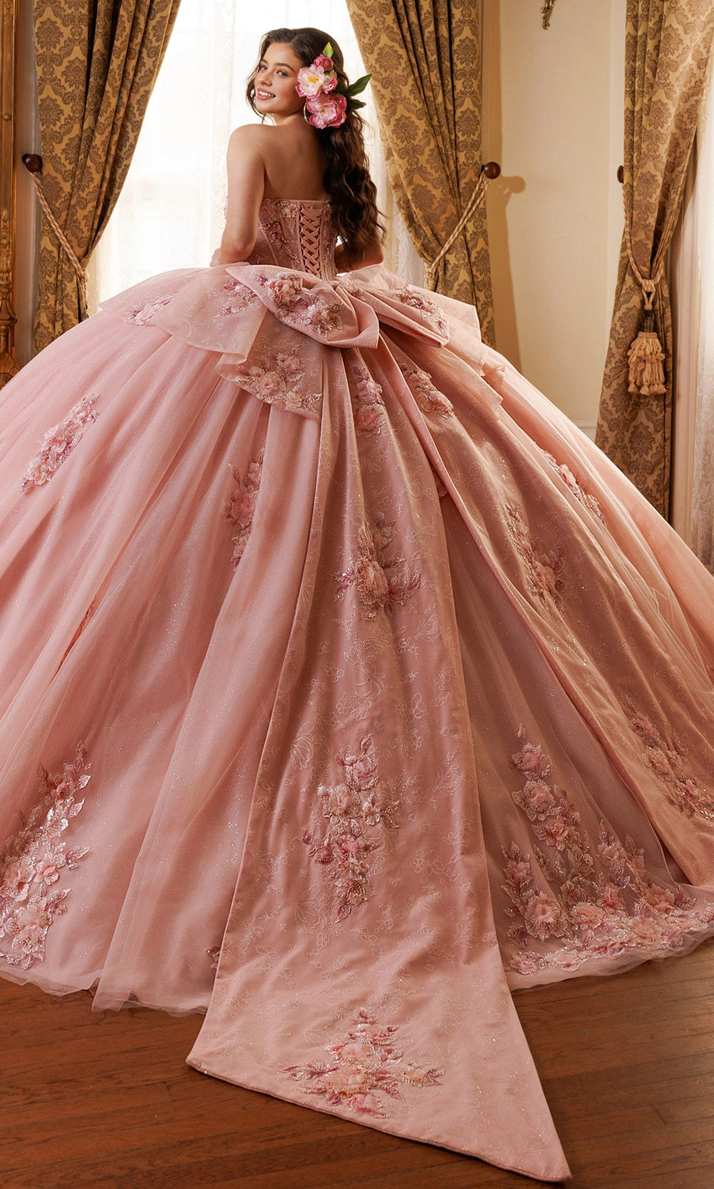 Ball Gown Strapless Sweetheart Corset Back Big Bow Long Train Quinceanera Dress