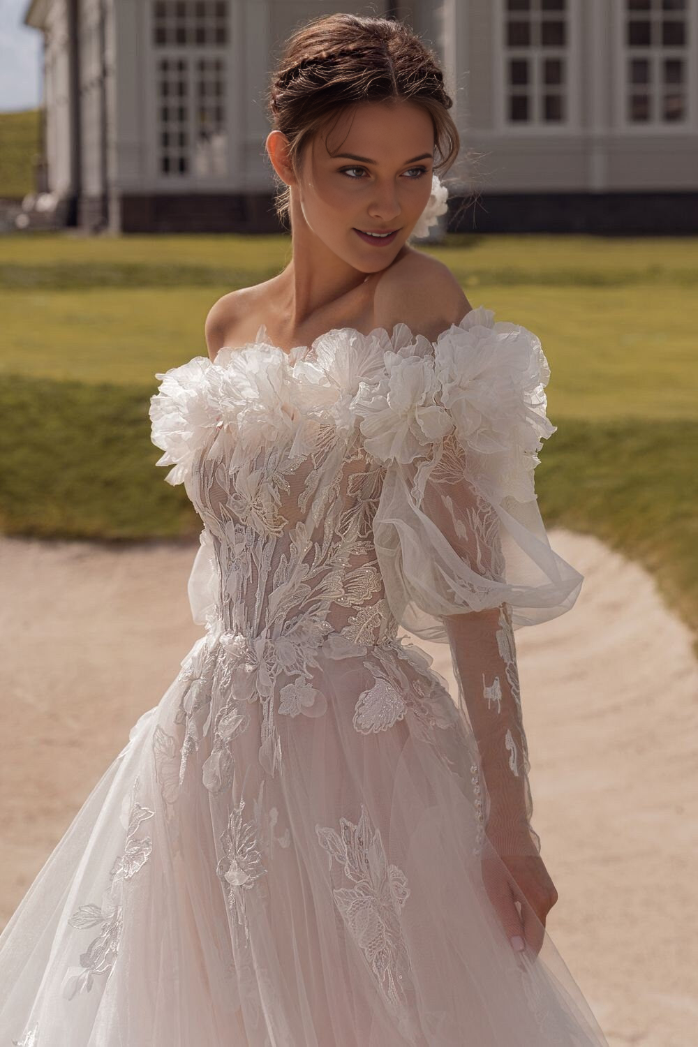 Romantic A-line Strapless Sleeveless Sheer Back Sweep Train Wedding Dress