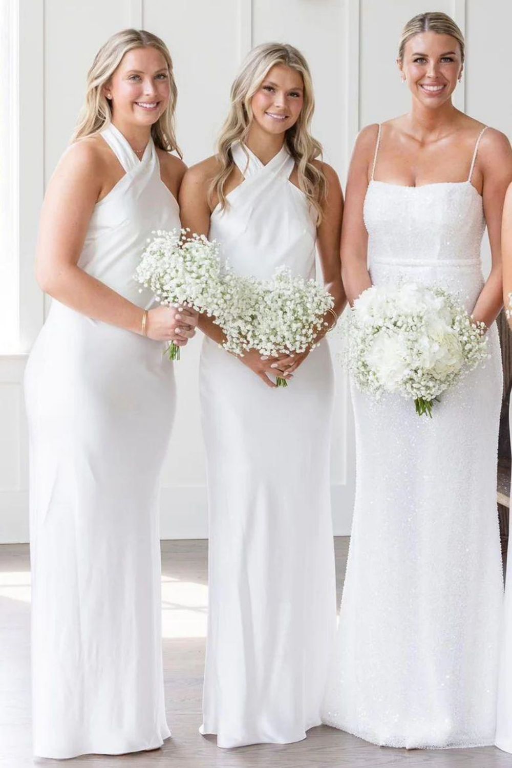 Beauty Sheath Satin Solid Charmeuse Halter Neck Long Evening Gown Bridesmaid Dress with Bowknot