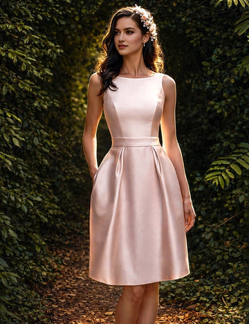 Elegant A-Line Bateau Zip Back Knee Length Satin Prom Dress