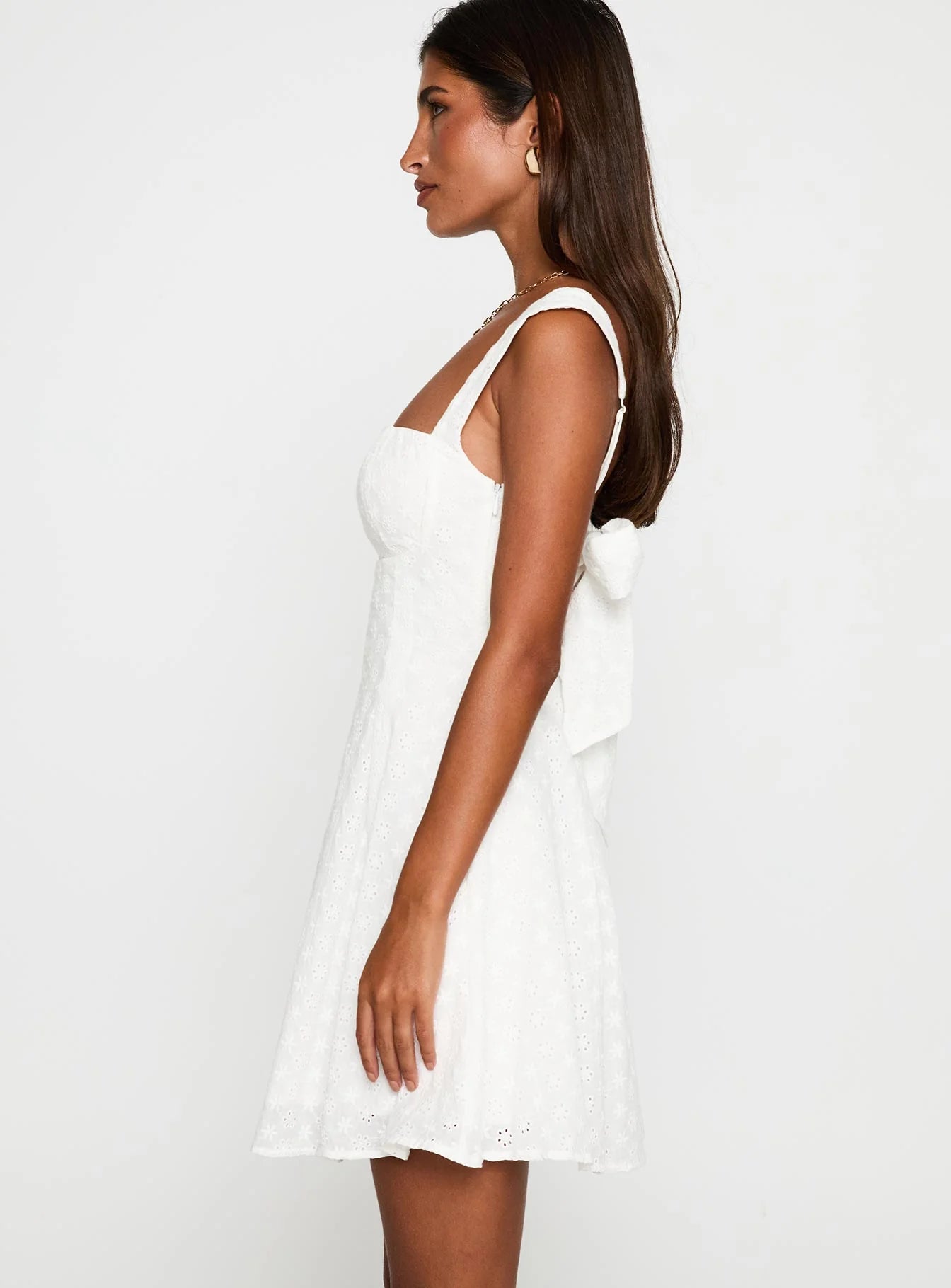 Wide Strap Square Neck Eyelet Embroidery Mini Dress Back Cutout Big Bow A Line Summer Wedding Guest Dress