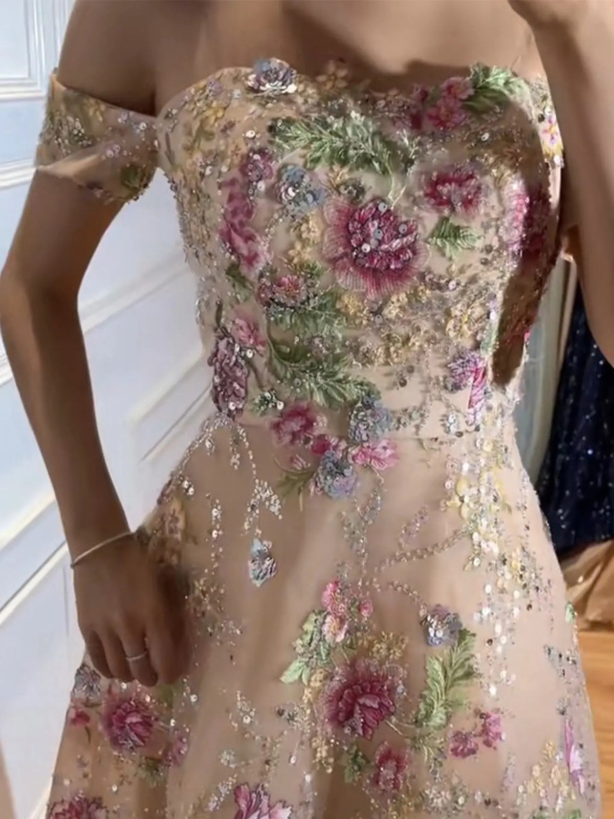 Romantic A-Line Off-Shoulder Sleeveless Zipper Back Floor-Length Prom Dress